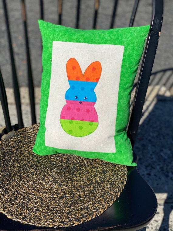 Pillow - Striped Peeper Bunny on Greens Quilted Pillow - #QP-139