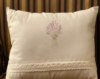 Pillow - Lavender and Lace Embroidered Pillow - #QP-94
