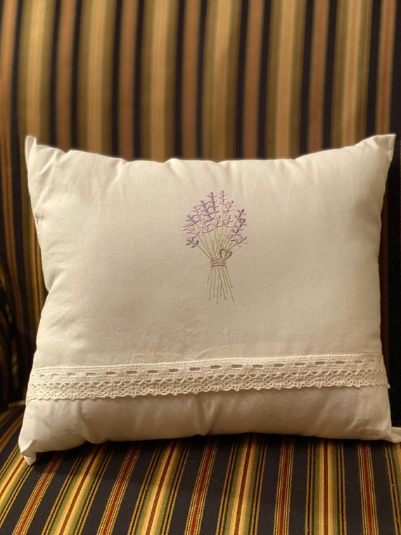 Pillow - Lavender and Lace Embroidered Pillow - #QP-94