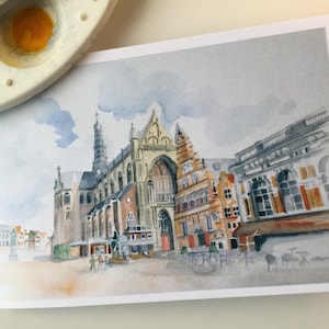 Biglietto stampato con la piazza del mercato di Haarlem, Paesi Bassi