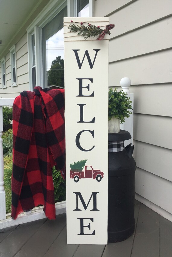 welcome sign porch sign vintage truck sign red truck Etsy