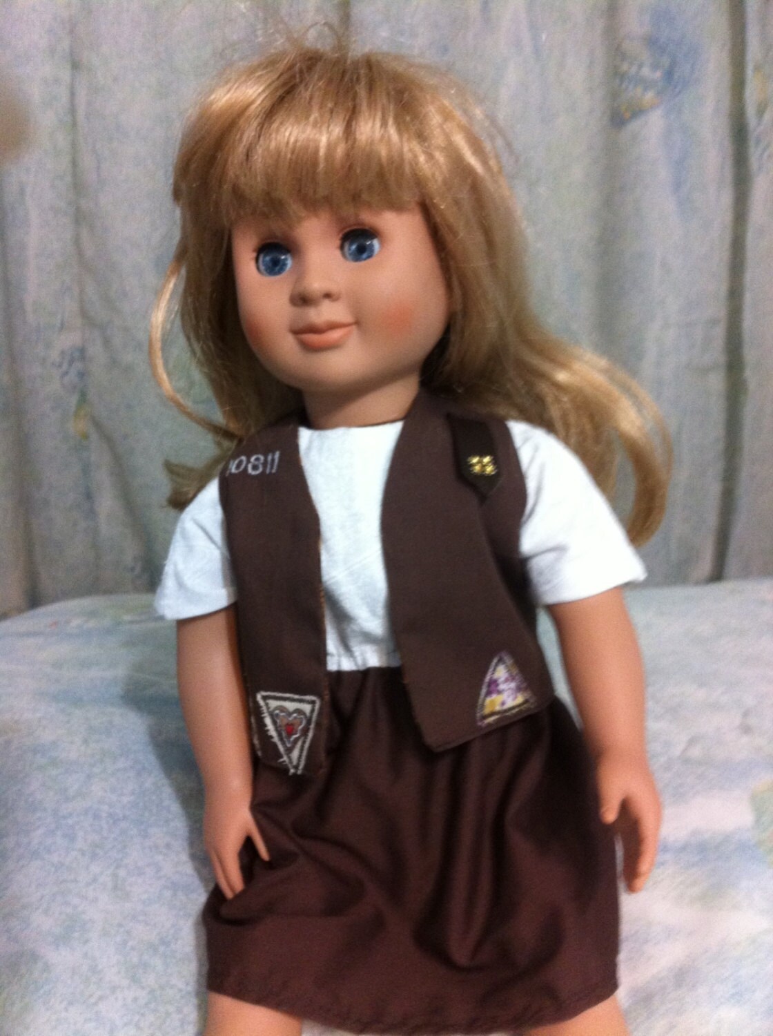 Brownie Girl Scout Uniform for American Girl Size Doll With Brown