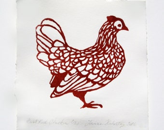 Chicken Block Print, Limited Edition, 8" x 8", Acid Free Print Paper, Water Based Print Ink