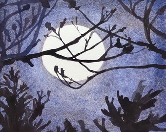 Harvest Moon, September, print on panel, 5”x5”