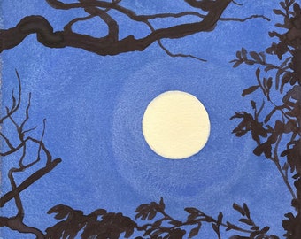 Snow Moon, February, print on wood panel, 5”x5”