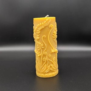 Fern style beeswax pillar, Beeswax Candles, natural candle, decorated Pillar, smoke free, 100% Pure Beeswax Candle