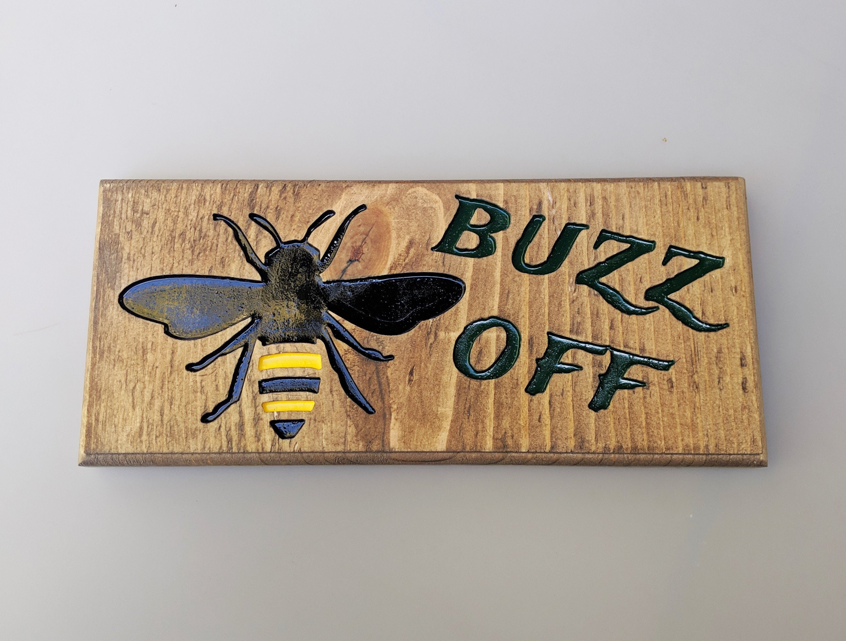 Buzz Off wood sign hand painted bee sign decorative Etsy