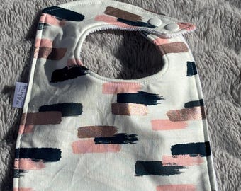 Navy Pink Rose Gold Stripe Print Baby Bib – Soft Cotton Absorbent Microfiber | Fresh Bib for Babies| Baby Shower Gift