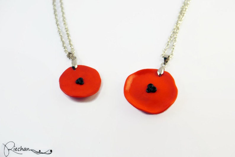 Red poppy necklace red flower necklace for women necklace image 0