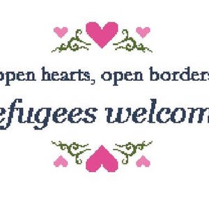 Refugees Welcome counted cross stitch pattern