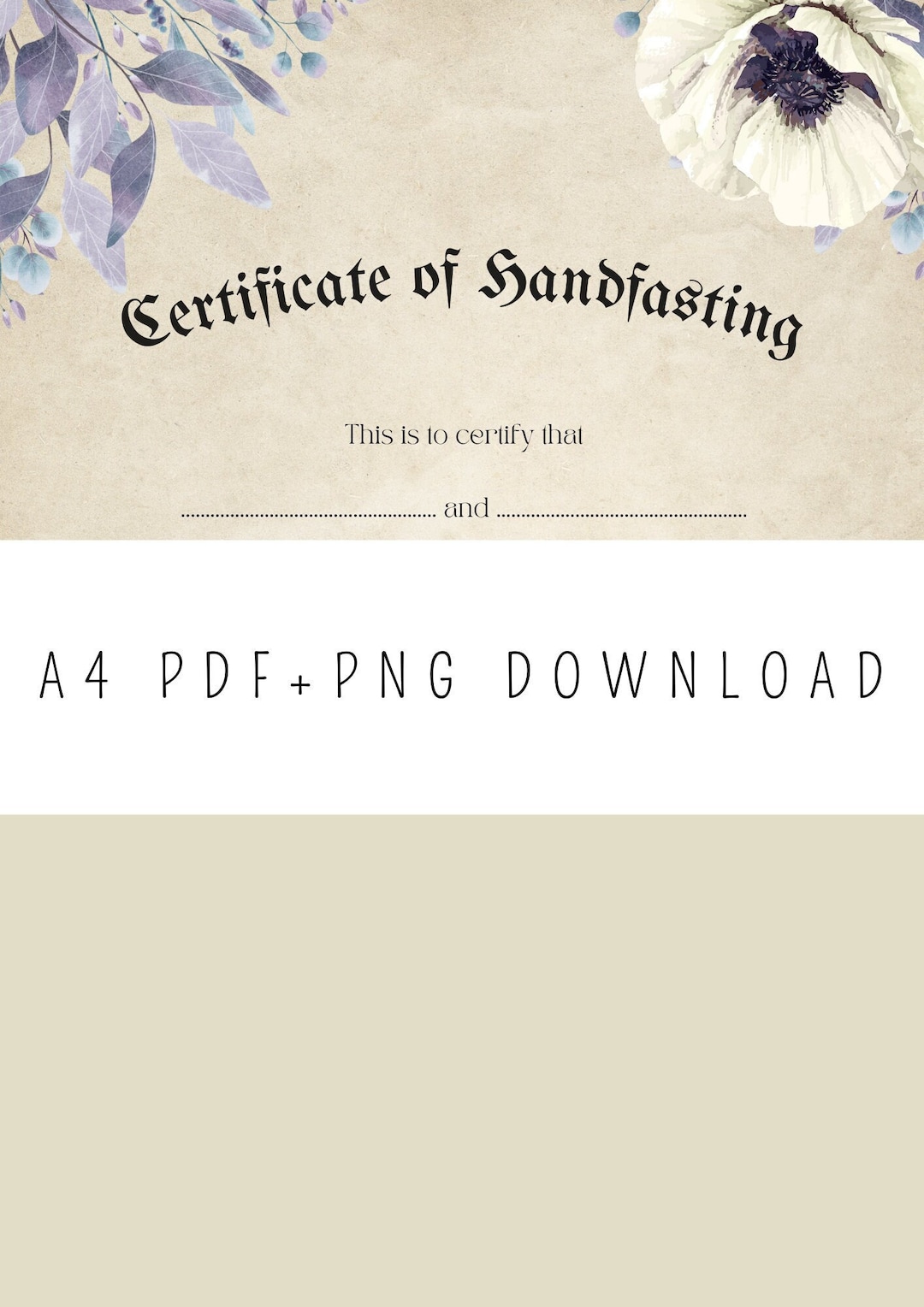 Printable HANDFASTING CERTIFICATE Flowers Matrimonio, Wedding, Marriage ...