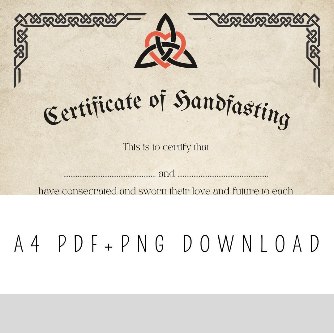 Certificate of Handfasting Pagan Wedding Celtic Marriage Matrimonio