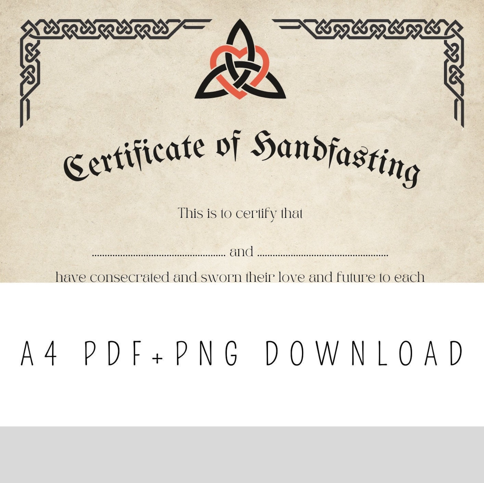 Certificate of Handfasting Pagan Wedding | Celtic Marriage | Matrimonio Wicca | Certificato Di ...