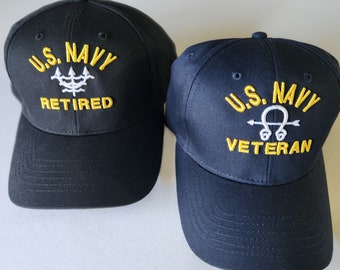 OT or ST Embroidered Navy Hats, Black or Navy Blue, Raised Lettering