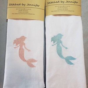 Mermaid Kitchen Towel, Flour Sack Towel, Embroidered Kitchen Towel, Tea TowelHigh quality, tightly woven 100 % cotton.