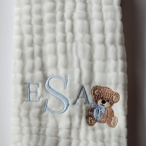 Lingettes personnalisées ours en peluche avec noeud, 1 ou lot de 2, monogramme, brodé, bébé garçon/fille. La couleur de l'arc peut être modifiée. Monogram small bear