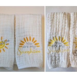 You are my Sunshine Personalized Baby Burp Cloths, Embroidered, Baby Girl or Boy, Single or Set of 2