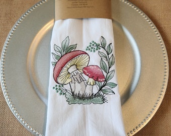 Mushroom Duo Embroidered Towel. Flour Sack Kitchen Towels, Embroidered Kitchen Towel, Tea Towel. Can be personalized.