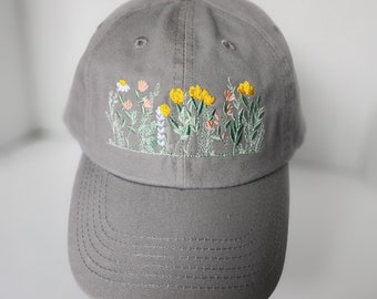 Flower Garden Floral Embroidered Hat, Baseball Hat.