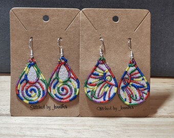 Freestanding Lace Earrings with Sterling Silver Hardware, Rainbow, Pride, Flower or Swirl