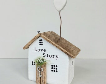 Love Story, Wooden Cottage, Driftwood House Miniature, Made to Order