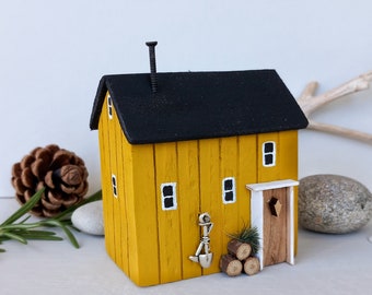 Scandi House, Wooden Cottage, DriftwoodSails Original Artwork, Made to Order