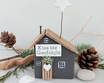 Kiss Me Goodnight, Wooden Cottage, Lovers Gift, Driftwood House, Made to Order