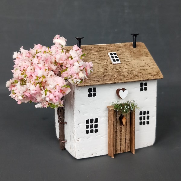 Blossom Tree Cottage.  Driftwood House. Spring Decor. Mothers Day Gift. Made to order