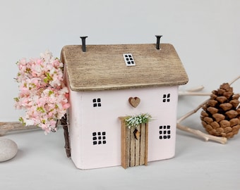 Pink Blossom Cottage.  Driftwood House. Spring Decor. Mothers Day Gift. Made to order