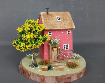 Spring Days, Wooden Cottage, Driftwood House, Spring Decor, Made to Order in any colour