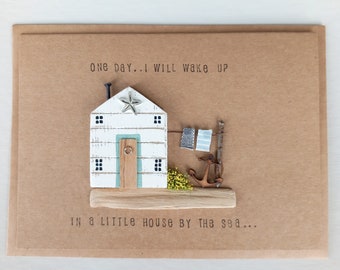 Driftwood Cottage Card, 3D Greetings Card, One Day Beach House, Driftwood Sails Original Art