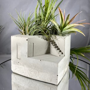 Mini Geometric Cement Staircase Planter: Fairy Garden Succulent Vessel