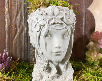 Small Lady Head Cement Planter: Succulent Air Plant Cactus Pot