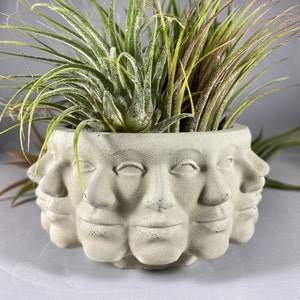 Multi Face Cement Planter: Dark Academia Decor, Modern Head Pot