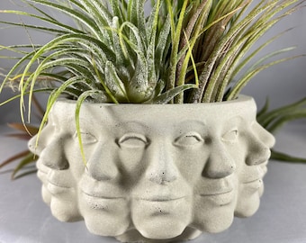 Multi Face Cement Planter: Dark Academia Decor, Modern Head Pot