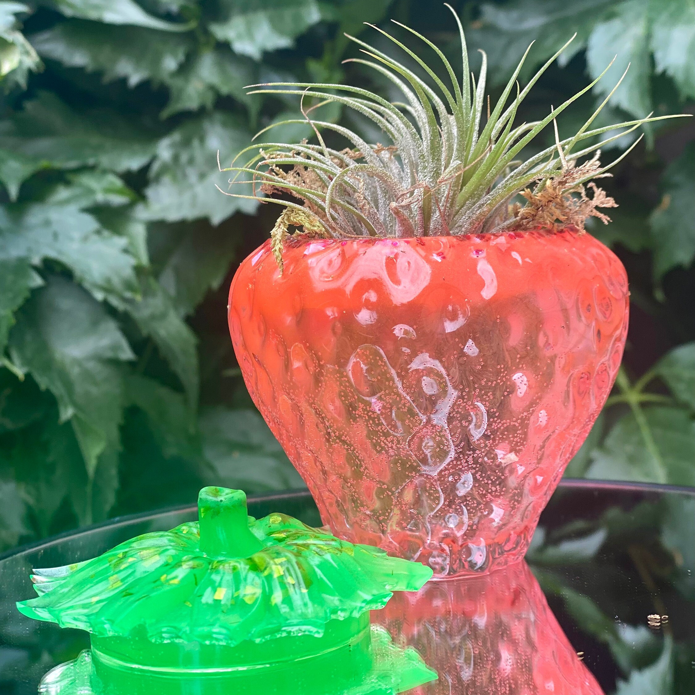 Red Strawberry Trinket Jar with Lid: Glow in the Dark Cottagecore Planter