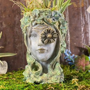 Lady Head Cement Planter – Fairycore Whimsical Bust Pot – Unique Cottagecore Plant Vessel & Home Accent
