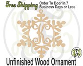 Ornament Snowflake Initial- Rustic Unfinished Ornament, wood cutout, wooden gift, laser cut wood, Car Charm, Memento, Wooden Keepsake