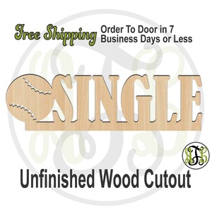 Baseball Single- 325058- Sports Cutout, unfinished, wood cutout, wood craft, laser cut, wood cut out, Door Hanger, School Spirit, wooden