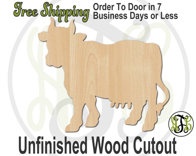 Cow - No. 230044- Farm Cutout, unfinished, wood cutout, wood craft, laser cut shape, wood cut out, Door Hanger, wooden, blank