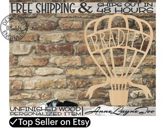 Hot Air Balloon Wood Name Sign, Nursery Wall Art, Baby Shower Decor, unfinished, wood cut out, laser cut, Ships in 48 HOURS -990059NA