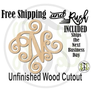 Elegant Scroll Initial Wood Cutout, Monogram Sign, Initial Door Hanger, unfinished, wood cut out, laser cut -410004 A-Z- RUSH PRODUCTION