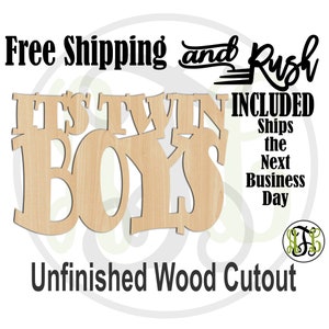 It&#39;s Twin Boys Wood Sign, Baby Shower Sign, Hospital Door Hanger, Nursery, unfinished, wood cut out, laser cut -320001TB- RUSH PRODUCTION