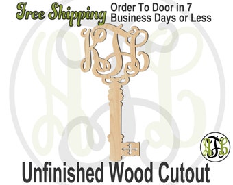 Key Monogram - 990003M3- Personalized Cutout, 3-Letter Monogram , unfinished, wood cutout, laser cut wood, wood cut out, wooden, Door Hanger