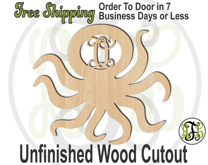 Octopus Monogram - 230065M1- Personalized Cutout, Initial, unfinished, wood cutout, wood craft, laser cut, wood cut out, wooden