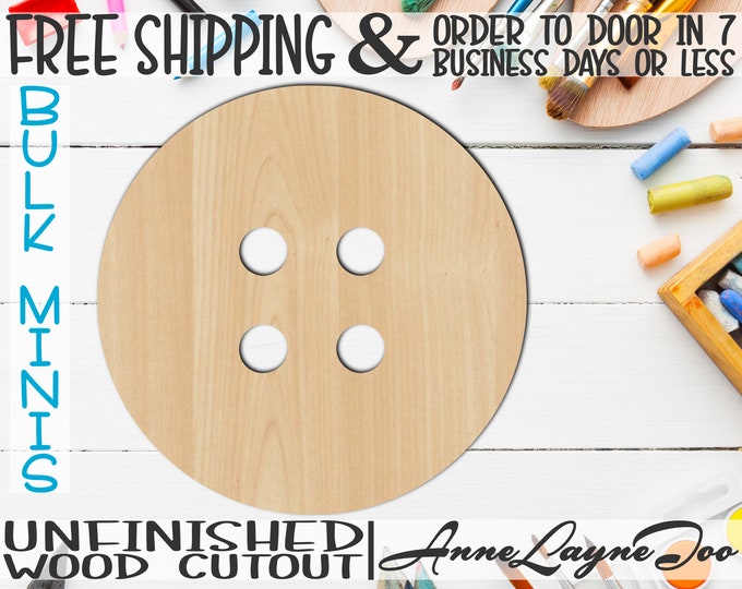 Button- 2" to 6" Minis, Small Wood Cutout, unfinished, wood cutout, wood craft, laser cut shape, wood cut out, ornament -300099