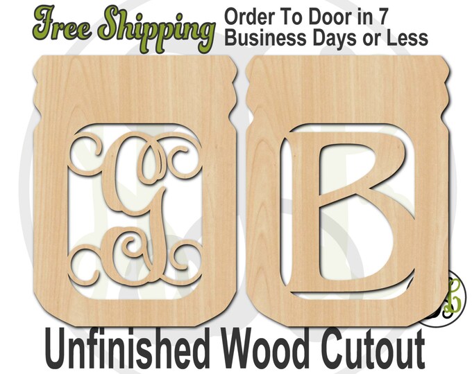 Mason Jar Monogram- 300002M1- Personalized Cutout, Initial, unfinished, wood cutout, wood craft, laser cut, wood cut out, wooden, wall art