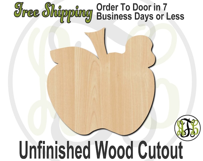 Apple and Worm Wood Cutout, Teacher Door Hanger, Wooden Apple Sign, wood cut out, Door Hanger, laser cut, unfinished wood cutout - 70001