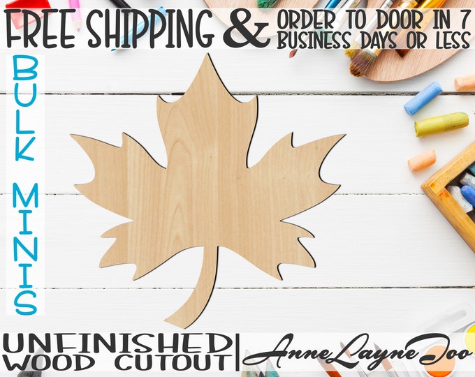 Leaf 1- 2" to 6" Minis, Small Wood Cutout, unfinished, wood cutout, wood craft, laser cut shape, wood cut out, ornament -220004