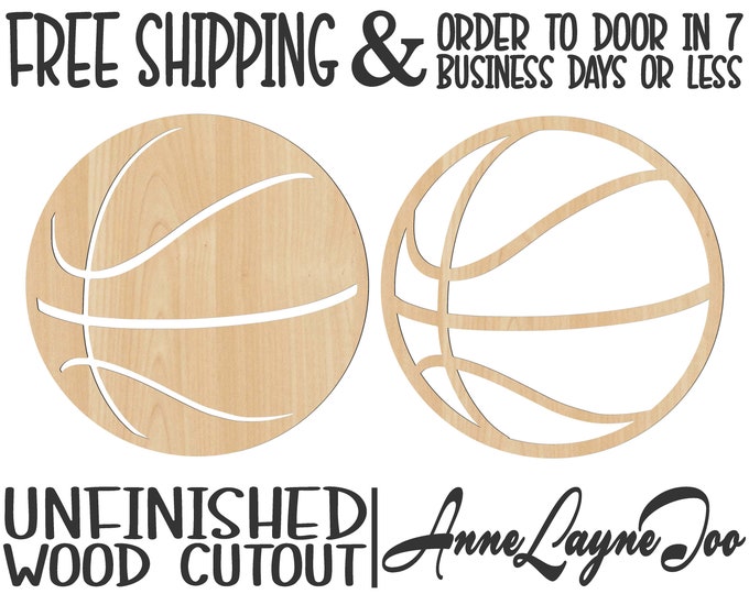 Basketball Solid or Outline Wood Cutout, Wooden basketball, Basketball Door Hanger, laser cut, unfinished wood cutout, - 60252-53